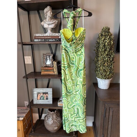 Ronny Kobo Lopte Cut Out Maxi Dress Green Swirl Womens Size Small - Picture 5 of 8